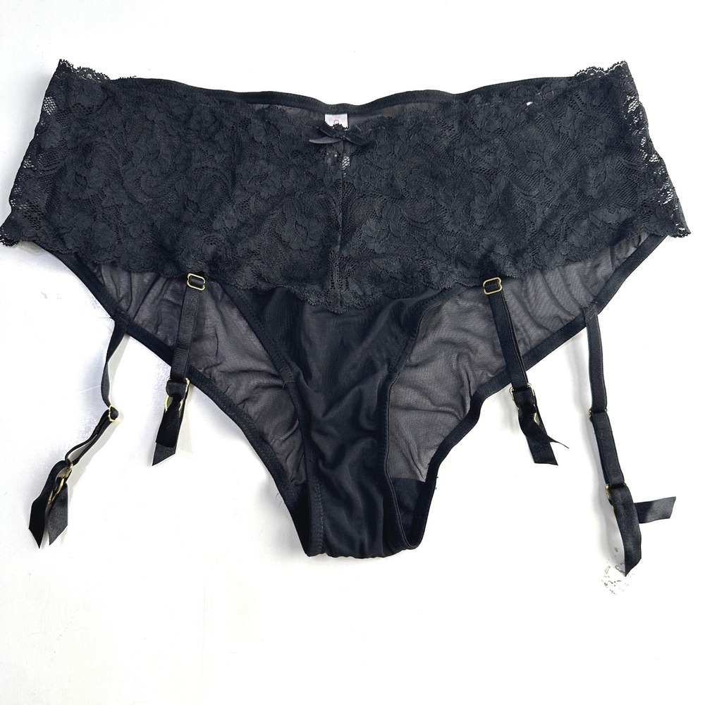 Lane Bryant‎ Cacique Garter Cheeky Panty Plus Size 18/20 Black Lace Sexy Mesh